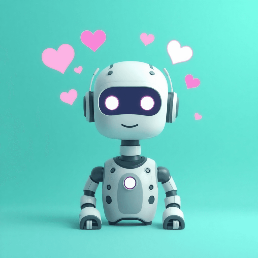 Un chatbot amigable en un entorno de salud mental, rodeado de burbujas de conversación y símbolos de bienestar, con un fondo suave en tonos azules ...
