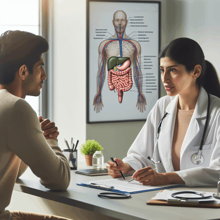 Médico explicando a un paciente sobre el colon irritable y el estrés