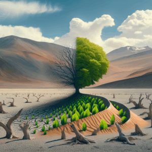 Imagen conceptual: Recuperación del estrés laboral crónico en Chile a través de la transformación de un paisaje desértico en un oasis.
