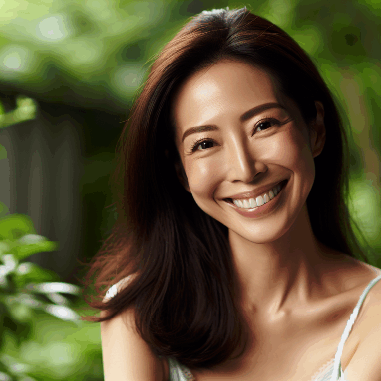 Mujer sonriente en un entorno natural, reflejando bienestar y superación emocional tras la depresión posparto.