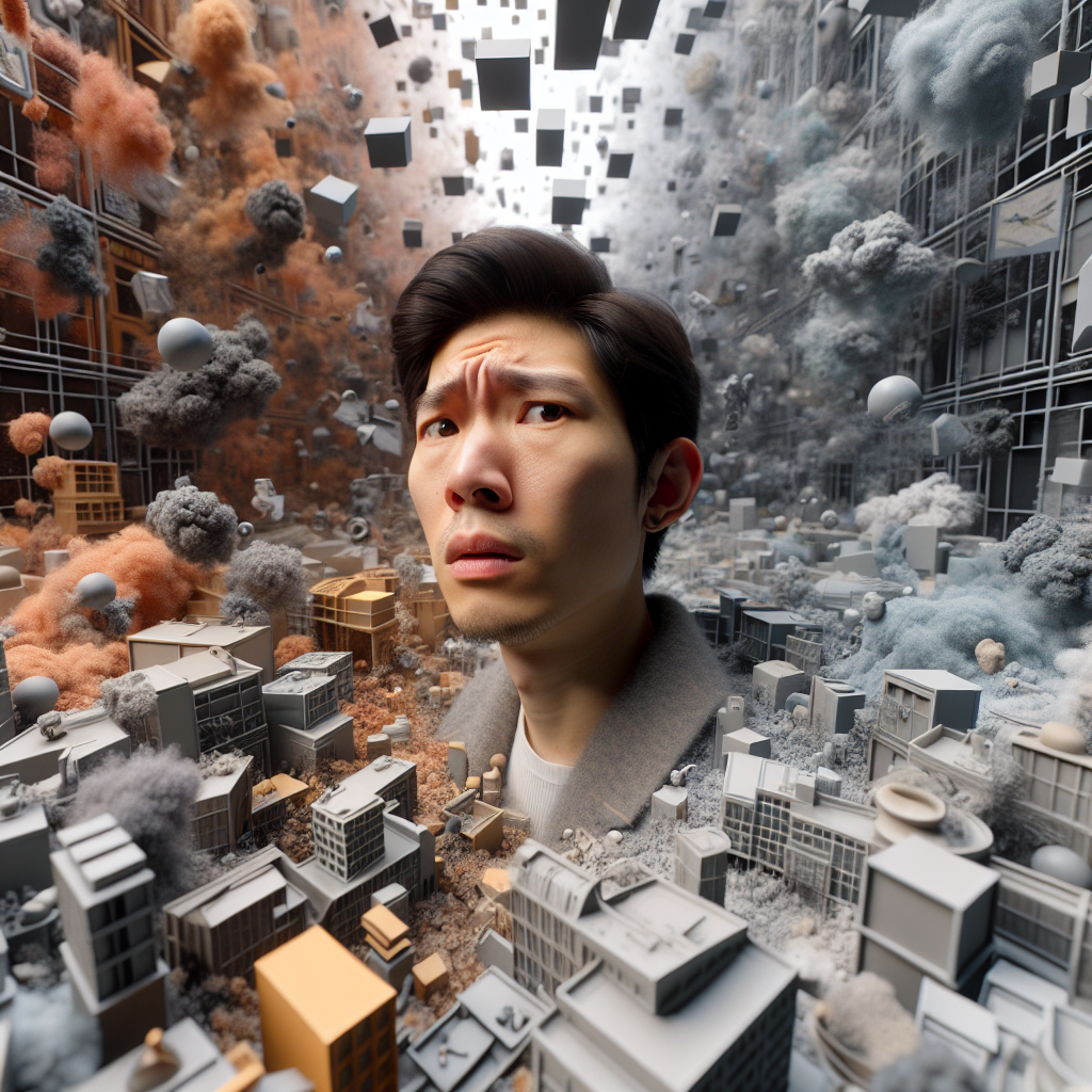 Persona con expresión de confusión frente a un entorno cambiante.