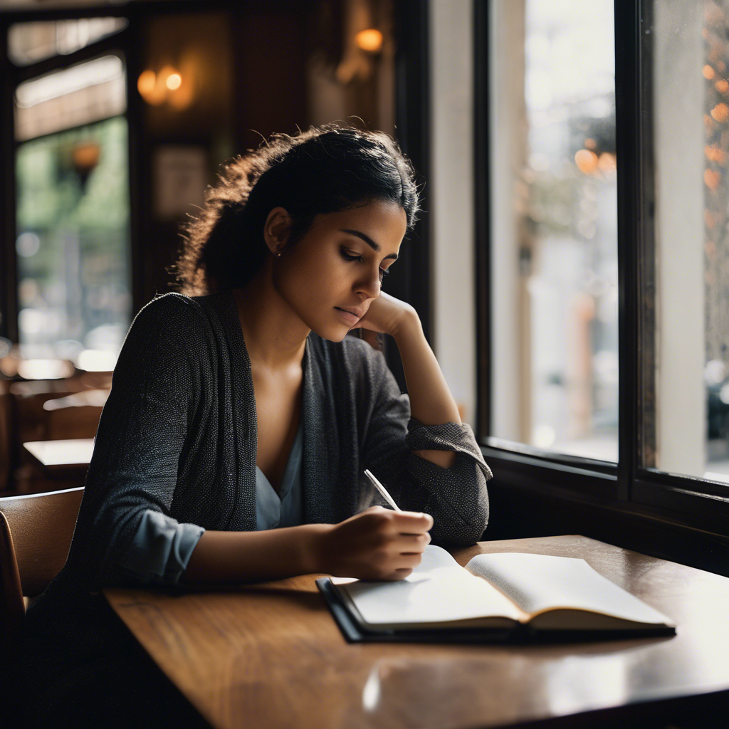 Mujer chilena en una cafetería reflexionando sobre su futuro profesional