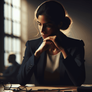 Persona reflexionando sobre su carrera profesional tras un fracaso.