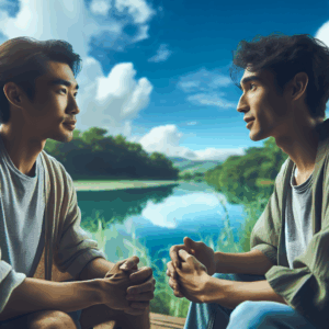 Pareja conversando en un ambiente tranquilo sobre infidelidad