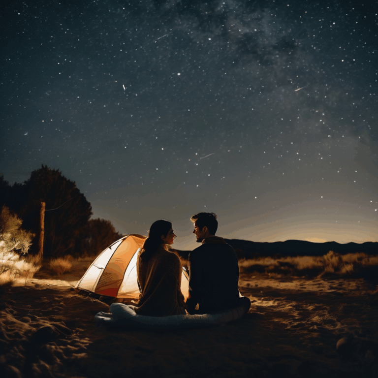 Una pareja chilena comunicándose por video llamada durante una noche estrellada.