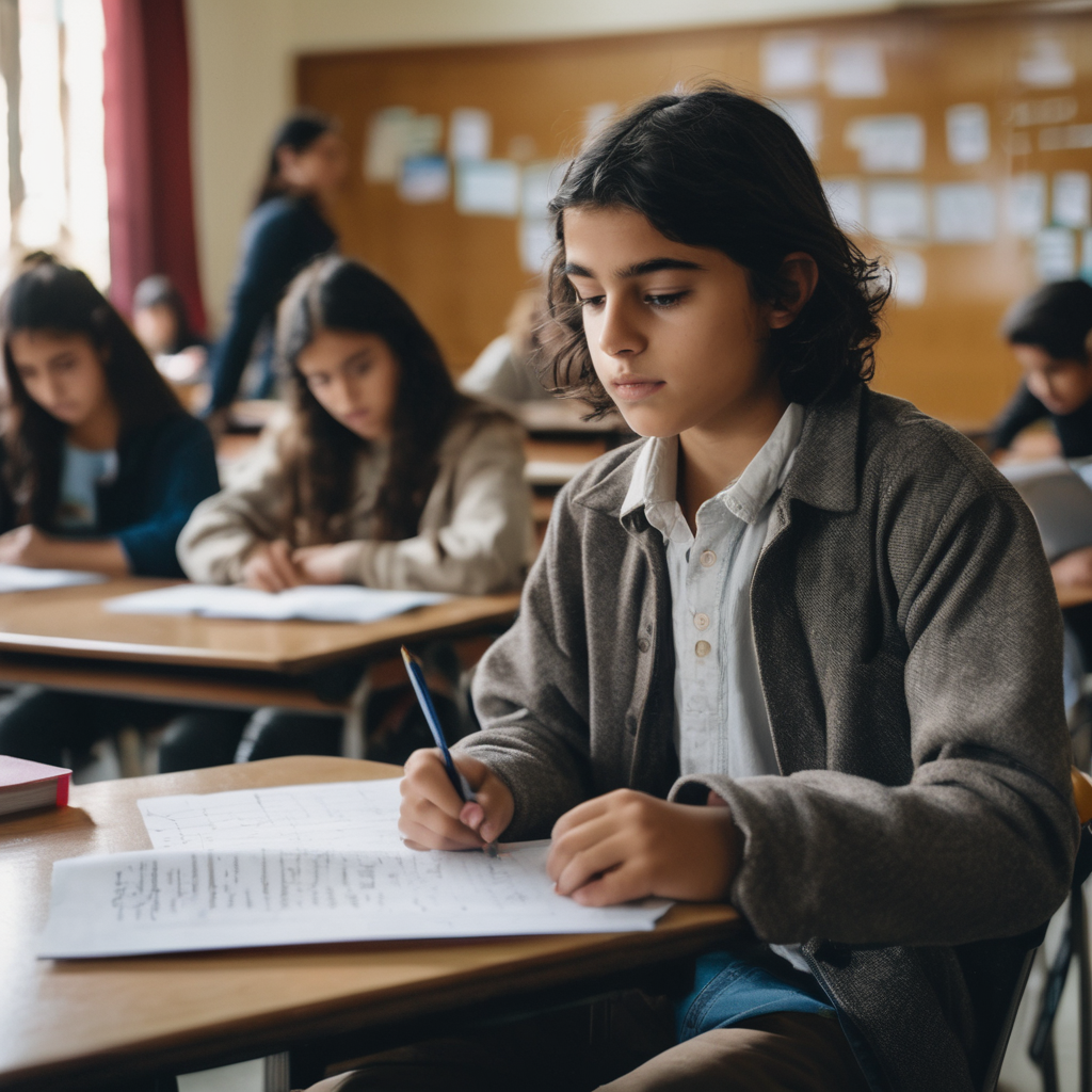 Joven chileno superando un desafío en un entorno escolar.