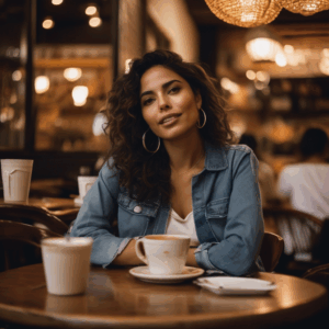 Una mujer chilena practicando la asertividad en una conversación con un amigo.