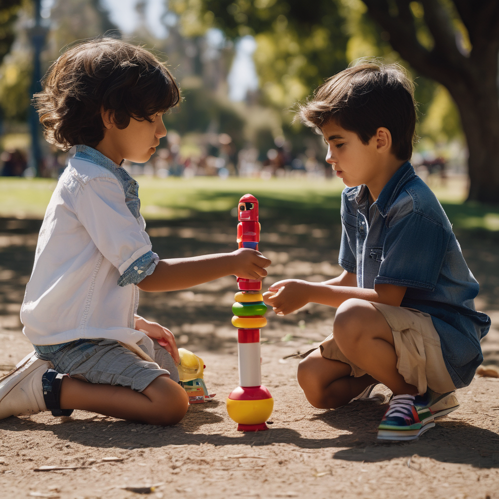 Niños chilenos resolviendo un conflicto pacíficamente en el parque.