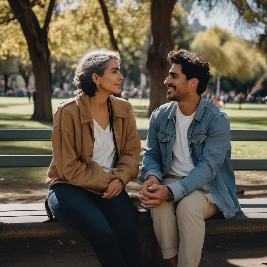 Adultos interactuando con empatía en un ambiente urbano.