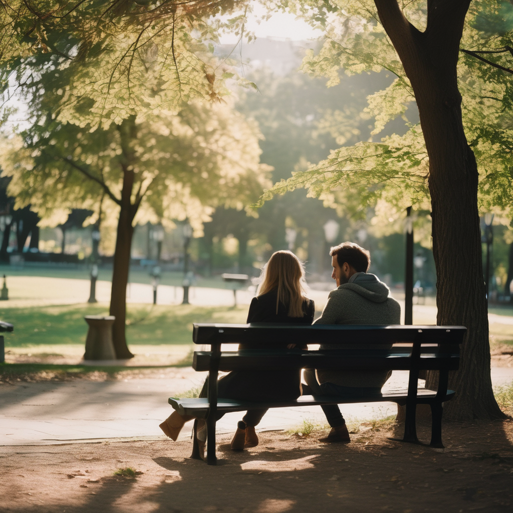 Pareja chilena practicando comunicación no violenta en un entorno natural.