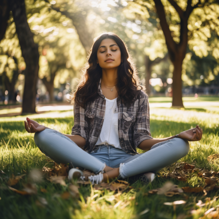 Estudiante chilena practicando mindfulness en un entorno natural