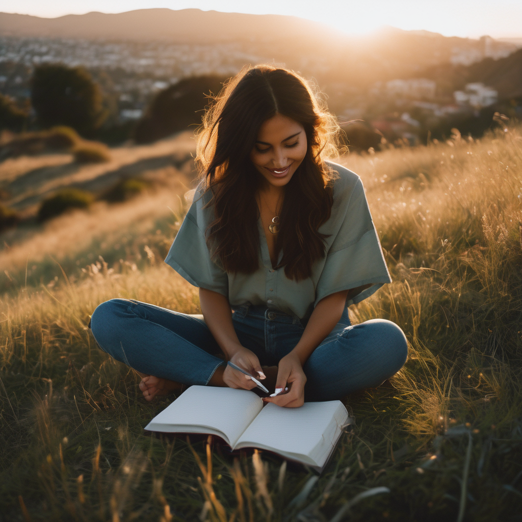 Mujer chilena practicando autocompasión en un entorno natural.