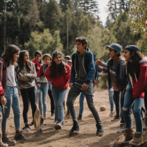 Joven chileno liderando un grupo en una actividad al aire libre.