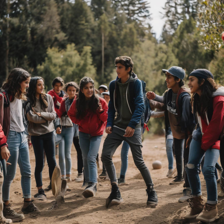 Joven chileno liderando un grupo en una actividad al aire libre.
