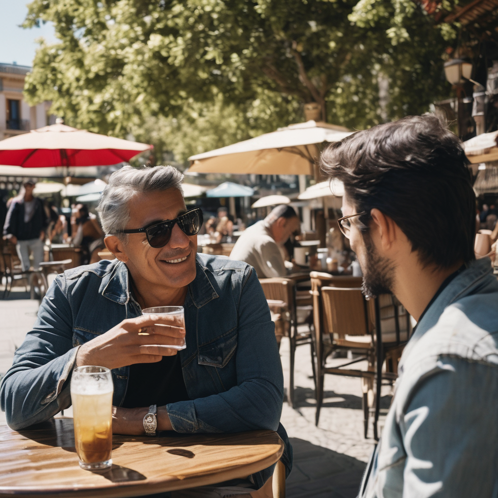 Adulto chileno practicando comunicación asertiva en una conversación amigable.