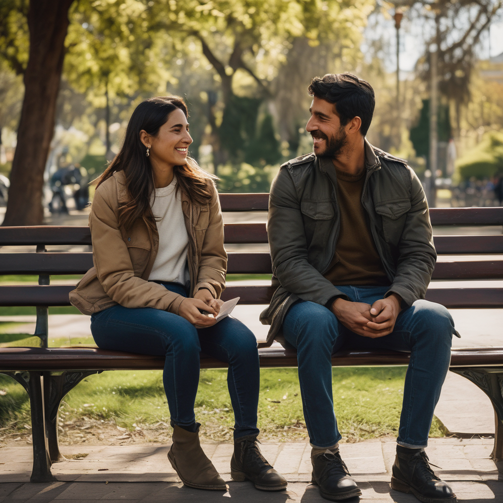 Pareja comunicándose de manera efectiva en un parque.